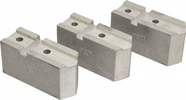 Abbott Workholding Products - 7-1/2" Chuck Capacity, Serrated Attachment, Square Soft Lathe Chuck Jaw - 3 Jaws, Aluminum, 1-11/16" Btw Mount Hole Ctrs, 4" Long x 1-1/2" Wide x 2" High, 0.866" Groove, 5/16" Fastener - Strong Tooling