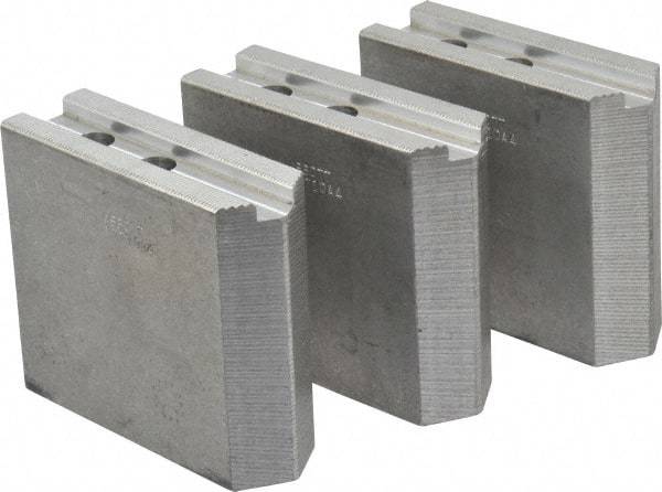 Abbott Workholding Products - 10" & Up Chuck Capacity, 1.5mm x 60° Serrated Attachment, Square Soft Lathe Chuck Jaw - 3 Jaws, Aluminum, 1.1811" Btw Mount Hole Ctrs, 4-1/2" Long x 1-1/2" Wide x 4" High, 0.6299" Groove, 0.4724" & 12mm Fastener - Strong Tooling