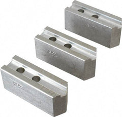 Abbott Workholding Products - 10" & Up Chuck Capacity, 1.5mm x 60° Serrated Attachment, Square Soft Lathe Chuck Jaw - 3 Jaws, Aluminum, 1.2598" Btw Mount Hole Ctrs, 4-1/2" Long x 1-1/2" Wide x 2" High, 0.6299" Groove, 0.4724" & 12mm Fastener - Strong Tooling