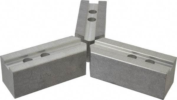 Abbott Workholding Products - 12" & Up Chuck Capacity, 1.5mm x 60° Serrated Attachment, Square Soft Lathe Chuck Jaw - 3 Jaws, Aluminum, 1.1811" Btw Mount Hole Ctrs, 5-1/2" Long x 2" Wide x 2" High, 0.7087" Groove, 0.5512" & 14mm Fastener - Strong Tooling