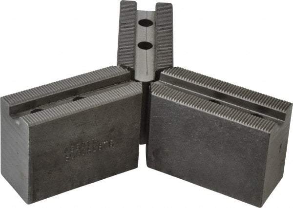 Abbott Workholding Products - 6" & Up Chuck Capacity, 1.5mm x 60° Serrated Attachment, Square Soft Lathe Chuck Jaw - 3 Jaws, Steel, 63/64" Btw Mount Hole Ctrs, 3" Long x 1-1/4" Wide x 2" High, 0.4331" Groove, 0.315" & 8mm Fastener - Strong Tooling