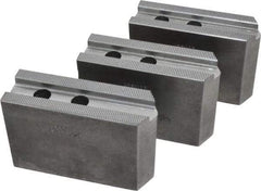 Abbott Workholding Products - 10" & Up Chuck Capacity, 1.5mm x 60° Serrated Attachment, Square Soft Lathe Chuck Jaw - 3 Jaws, Steel, 1.1811" Btw Mount Hole Ctrs, 4-1/2" Long x 1-1/2" Wide x 3" High, 0.6299" Groove, 0.4724" & 12mm Fastener - Strong Tooling