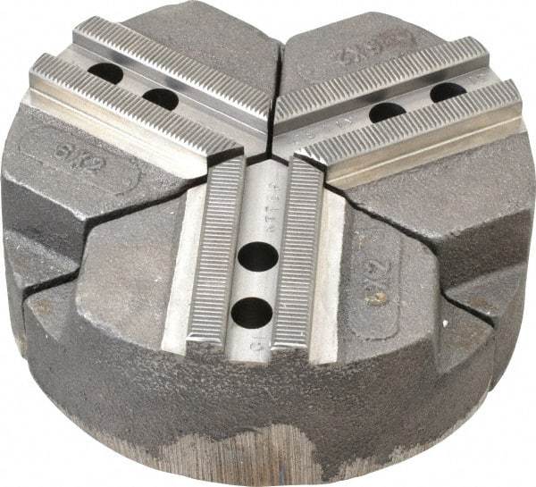 Abbott Workholding Products - 6" & Up Chuck Capacity, 1.5mm x 60° Serrated Attachment, Round Soft Lathe Chuck Jaw - 3 Jaws, Cast Iron, 0.7874" Btw Mount Hole Ctrs, 6" Wide x 2" High, 0.4724" Groove, 0.3937" & 10mm Fastener - Strong Tooling