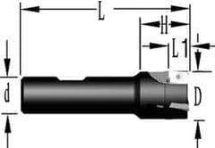 Cutting Tool Technologies - 5/8" Cut Diam, 0.38" Max Depth of Cut, 5/8" Shank Diam, 3-1/4" OAL, Indexable Square Shoulder End Mill - APKT 1003... Inserts, Weldon Shank, 90° Lead Angle, Through Coolant - Strong Tooling