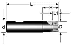 Cutting Tool Technologies - 3/4" Cut Diam, 0.38" Max Depth of Cut, 3/4" Shank Diam, 3.38" OAL, Indexable Square Shoulder End Mill - APKT 1003... Inserts, Weldon Shank, 90° Lead Angle - Strong Tooling