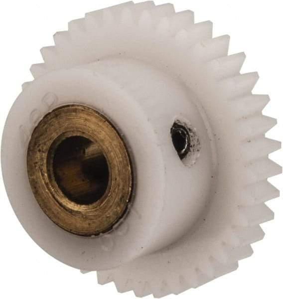 Made in USA - 48 Pitch, 0.792" Pitch Diam, 0.833" OD, 38 Tooth Spur Gear - 1/8" Face Width, 3/16" Bore Diam, 35/64" Hub Diam, 20° Pressure Angle, Acetal - Strong Tooling