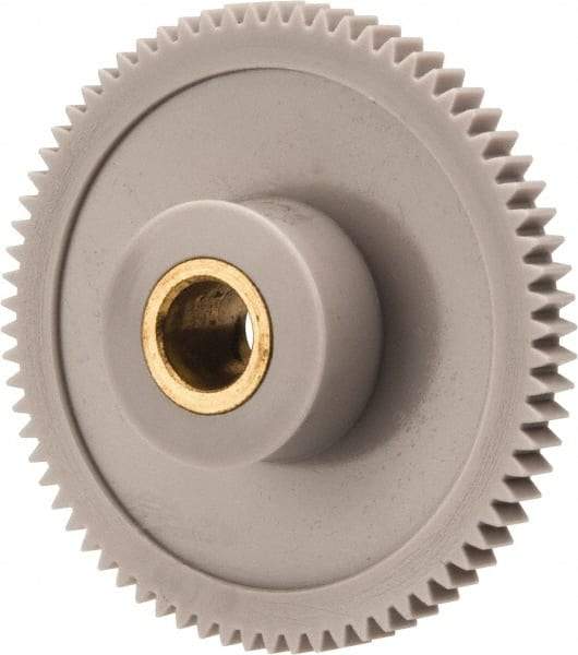 Made in USA - 48 Pitch, 1-1/2" Pitch Diam, 1.542" OD, 72 Tooth Spur Gear - 1/8" Face Width, 1/4" Bore Diam, 39/64" Hub Diam, 20° Pressure Angle, Acetal - Strong Tooling