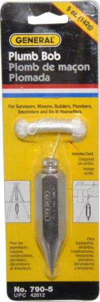 General - 3-3/8 Inch Long, 3/4 Inch Diameter Steel Plumb Bob - 5 Ounce - Strong Tooling