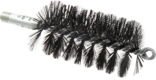 Schaefer Brush - 4-1/2" Brush Length, 2-1/2" Diam, Double Stem, Single Spiral Flue Brush - 7-1/2" Long, Tempered Steel Wire, 1/4" NPSM Male Connection - Strong Tooling