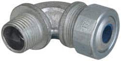 Cooper Crouse-Hinds - 0.35 to 0.45" Cable Capacity, Liquidtight, Elbow Strain Relief Cord Grip - 1/2 NPT Thread, 1-13/16" Long, Malleable Iron - Strong Tooling