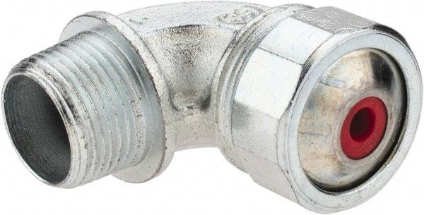 Cooper Crouse-Hinds - 0.15 to 1/4" Cable Capacity, Liquidtight, Elbow Strain Relief Cord Grip - 3/4 NPT Thread, 2-5/16" Long, Malleable Iron - Strong Tooling