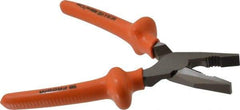 Facom - 8-1/8" OAL, 1-37/64" Jaw Length x 1-9/16" Jaw Width, Side Cutting Linesman's Pliers - Serrated Jaw, Flat Nose Head, Cushion Grip Handles - Strong Tooling