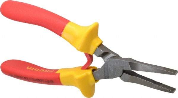 Facom - 6-19/32" OAL, 1-13/16" Jaw Length x 11/32" Jaw Width, Long Nose Insulated Pliers - Serrated Jaw, Flat Nose Head, Cushion Grip Handles - Strong Tooling