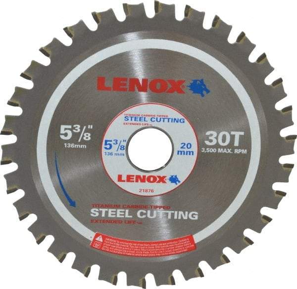 Lenox - 5-3/8" Diam, 20mm Arbor Hole Diam, 30 Tooth Wet & Dry Cut Saw Blade - Titanium Carbide-Tipped, General Purpose Action, Standard Round Arbor - Strong Tooling