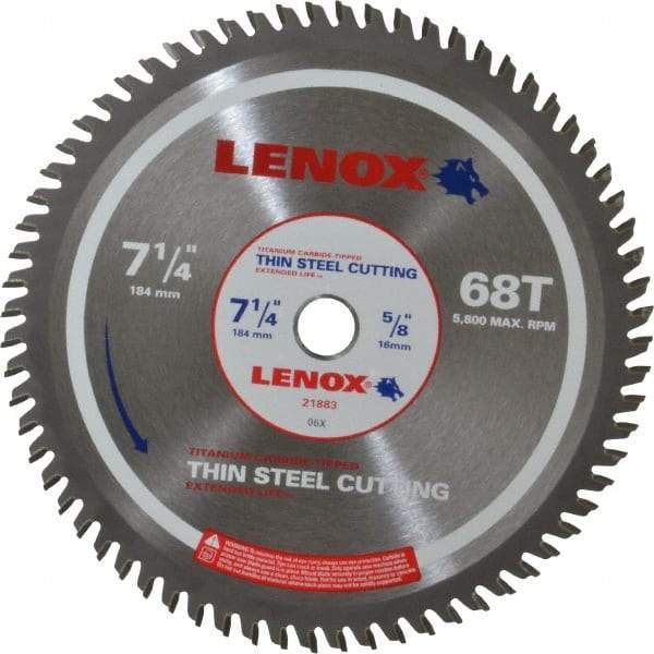 Lenox - 7-1/4" Diam, 5/8" Arbor Hole Diam, 68 Tooth Wet & Dry Cut Saw Blade - Titanium Carbide-Tipped, General Purpose Action, Standard Round Arbor - Strong Tooling