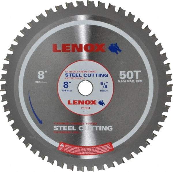 Lenox - 8" Diam, 5/8" Arbor Hole Diam, 50 Tooth Wet & Dry Cut Saw Blade - Titanium Carbide-Tipped, General Purpose Action, Standard Round Arbor - Strong Tooling