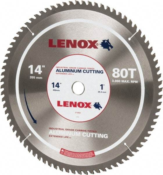 Lenox - 14" Diam, 1" Arbor Hole Diam, 80 Tooth Wet & Dry Cut Saw Blade - Titanium Carbide-Tipped, General Purpose Action, Standard Round Arbor - Strong Tooling