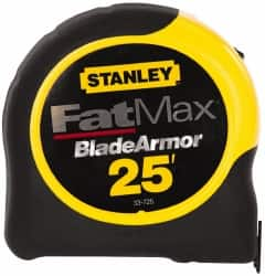 Stanley - 25' x 1-1/4" Yellow Blade Tape Measure - 1/16" Graduation, Inch Graduation Style, Yellow/Black Case - Strong Tooling