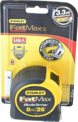 Stanley - 26' x 1-1/4" Yellow Blade Tape Measure - 1/32 & 1/16" & 1mm Graduation, Inch/Metric Graduation Style, Yellow/Black Case - Strong Tooling