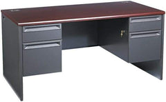 Hon - Woodgrain Laminate/Metal Double Pedestal Desk - 60" Wide x 30" Deep x 29" High, Mahogany/Charcoal - Strong Tooling