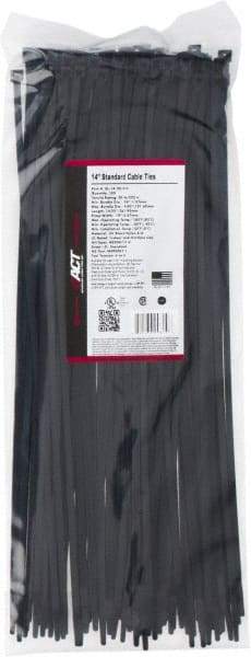 Made in USA - 14-1/4" Long Black Nylon Standard Cable Tie - 50 Lb Tensile Strength, 1.32mm Thick, 101.6mm Max Bundle Diam - Strong Tooling