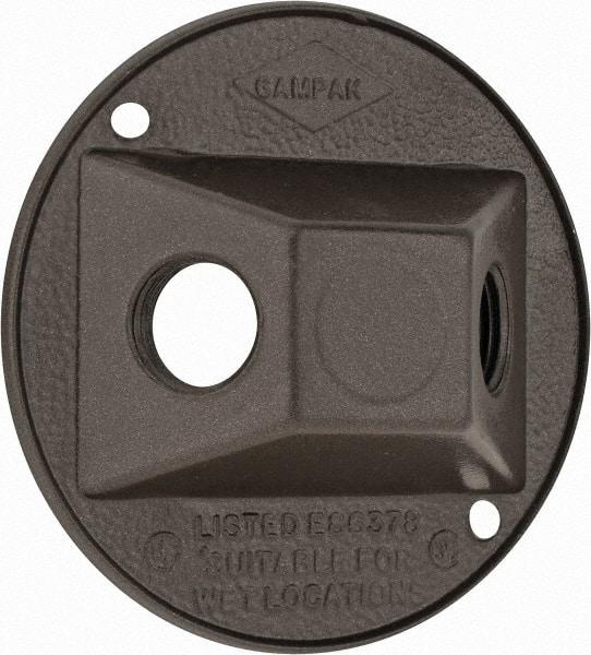 Cooper Crouse-Hinds - 2 Outlet, 1/2" Hole Diam, Powder Coat Finish, Round Noncorrosive Weatherproof Box Cover - 4-1/2" Wide x 9/16" High, Wet Locations, Aluminum, UL Listed - Strong Tooling