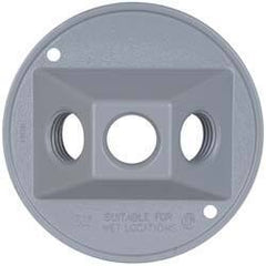 Cooper Crouse-Hinds - 3 Outlet, 1/2" Hole Diam, Powder Coat Finish, Round Noncorrosive Weatherproof Box Cover - 4-1/2" Wide x 9/16" High, Wet Locations, Aluminum, UL Listed - Strong Tooling