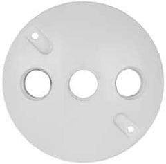 Cooper Crouse-Hinds - 3 Outlet, 1/2" Hole Diam, Powder Coat Finish, Round Noncorrosive Weatherproof Box Cover - 4-1/2" Wide x 9/16" High, Wet Locations, Aluminum, UL Listed - Strong Tooling