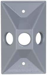 Cooper Crouse-Hinds - 3 Outlet, 1/2" Hole Diam, Powder Coat Finish, Rectangle Noncorrosive Weatherproof Box Cover - 4-5/8" Long x 2-7/8" Wide x 1-1/16" High, Wet Locations, Aluminum, UL Listed - Strong Tooling