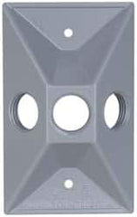 Cooper Crouse-Hinds - 3 Outlet, 1/2" Hole Diam, Powder Coat Finish, Rectangle Noncorrosive Weatherproof Box Cover - 4-5/8" Long x 2-7/8" Wide x 1-1/16" High, Wet Locations, Aluminum, UL Listed - Strong Tooling