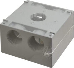 Cooper Crouse-Hinds - 2 Gang, (5) 1" Knockouts, Aluminum Square Outlet Box - 4-1/2" Overall Height x 4-1/2" Overall Width x 2-21/32" Overall Depth, Weather Resistant - Strong Tooling