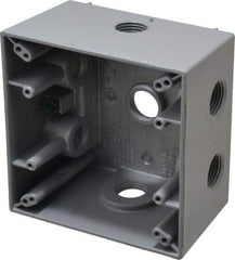 Cooper Crouse-Hinds - 2 Gang, (7) 1/2" Knockouts, Aluminum Square Outlet Box - 4-1/2" Overall Height x 4-1/2" Overall Width x 2-21/32" Overall Depth, Weather Resistant - Strong Tooling