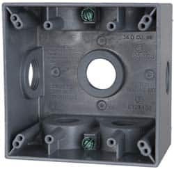 Cooper Crouse-Hinds - 2 Gang, (7) 3/4" Knockouts, Aluminum Square Outlet Box - 4-1/2" Overall Height x 4-1/2" Overall Width x 2-21/32" Overall Depth, Weather Resistant - Strong Tooling