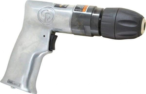 Chicago Pneumatic - 3/8" Keyless Chuck - Pistol Grip Handle, 2,400 RPM, 1.42 LPS, 3 CFM, 0.5 hp, 90 psi - Strong Tooling