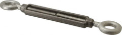 Made in USA - 2,200 Lb Load Limit, 1/2" Thread Diam, 6" Take Up, Stainless Steel Eye & Eye Turnbuckle - 7-1/2" Body Length, 3/4" Neck Length, 13" Closed Length - Strong Tooling