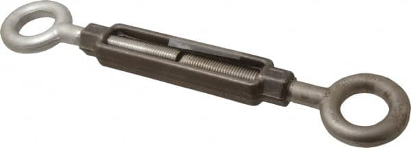 Made in USA - 5,200 Lb Load Limit, 3/4" Thread Diam, 6" Take Up, Stainless Steel Eye & Eye Turnbuckle - 8-1/8" Body Length, 1-1/16" Neck Length, 17-3/4" Closed Length - Strong Tooling