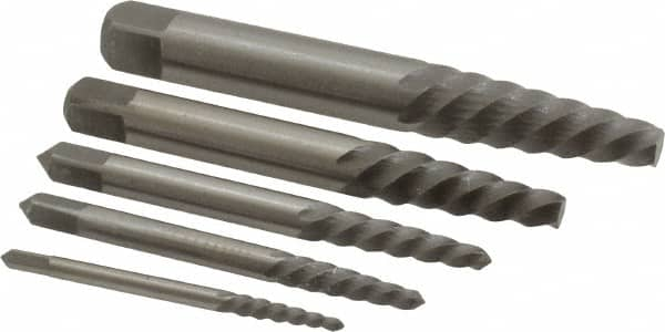 Interstate - 5 Piece Spiral Flute Screw Extractor Set - Screw Range 3/16 to 3/4" - Strong Tooling