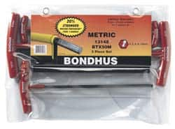 Bondhus - 5 Piece T-Handle Ball End Hex Key Set - Hex Range 4 to 10mm, Alloy Steel - Strong Tooling