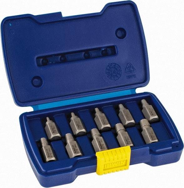 Irwin Hanson - 10 Piece Spiral Flute Screw Extractor Set - Screw Range 1/8 to 13/32" - Strong Tooling