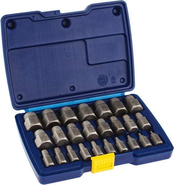 Irwin Hanson - 25 Piece Spiral Flute Screw Extractor Set - Screw Range 1/8 to 7/8" - Strong Tooling