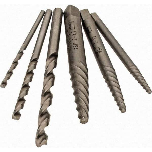 Irwin - 6 Piece Spiral Flute Screw Extractor Set - Screw Range 3/16 to 7/16" - Strong Tooling