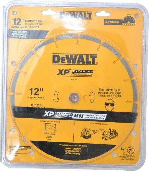 DeWALT - 12" Diam, 1" Arbor Hole Diam, Wet & Dry Cut Saw Blade - Diamond-Tipped, Standard Round Arbor - Strong Tooling