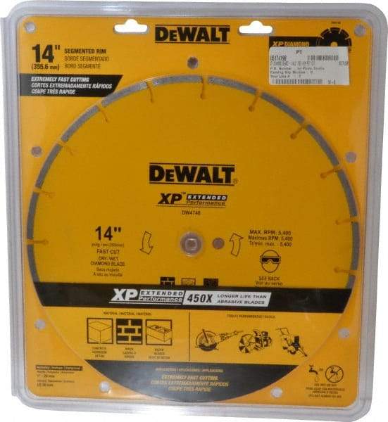 DeWALT - 14" Diam, 1" Arbor Hole Diam, Wet & Dry Cut Saw Blade - Diamond-Tipped, General Purpose Action, Standard Round Arbor - Strong Tooling