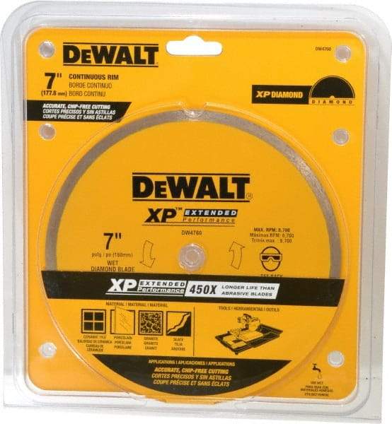 DeWALT - 7" Diam, 5/8" Arbor Hole Diam, Wet & Dry Cut Saw Blade - Diamond-Tipped, Standard Round Arbor - Strong Tooling