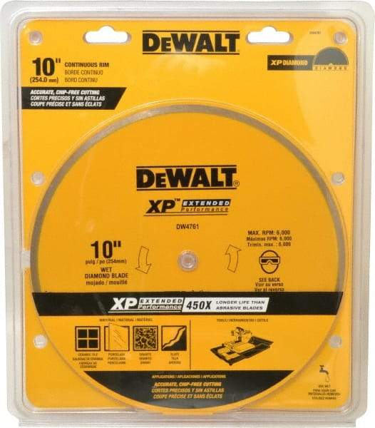 DeWALT - 10" Diam, 5/8" Arbor Hole Diam, Wet & Dry Cut Saw Blade - Diamond-Tipped, Standard Round Arbor - Strong Tooling