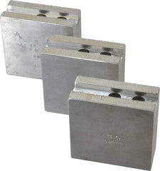 H & R Manufacturing - 8" Chuck Capacity, 1.5mm x 60° Serrated Attachment, Square Soft Lathe Chuck Jaw - 3 Jaws, Aluminum, 1" Btw Mount Hole Ctrs, 3-1/2" Long x 1-1/2" Wide x 3-1/2" High, 0.551" Groove, 12mm Fastener - Strong Tooling