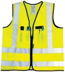 OccuNomix - Size M High Visibility Yellow Solid Surveyor's Vest - 36 to 38" Chest, ANSI 107-2015, Zipper Closure, 12 Pockets, Polyester - Strong Tooling