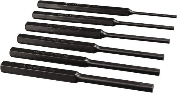 Mayhew - 6 Piece, 3 to 8mm, Roll Pin Punch Set - Hex Shank, Alloy Steel, Comes in Pouch - Strong Tooling