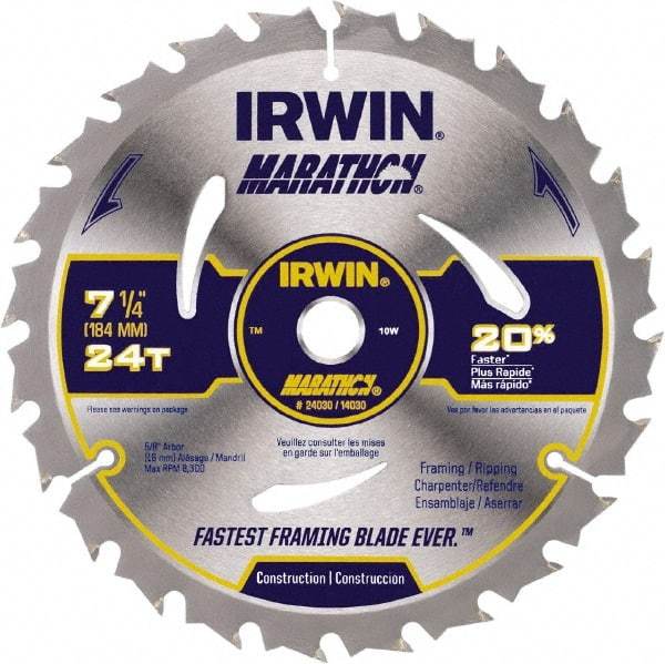 Irwin - 6-1/2" Diam, 5/8" Arbor Hole Diam, 18 Tooth Wet & Dry Cut Saw Blade - Carbide-Tipped, Framing & Ripping Action, Standard Round Arbor - Strong Tooling