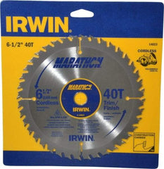 Irwin - 6-1/2" Diam, 5/8" Arbor Hole Diam, 40 Tooth Wet & Dry Cut Saw Blade - Carbide-Tipped, Trimming Action, Standard Round Arbor - Strong Tooling